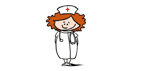 Powiększ grafikę: Rysunek pielęgniarki w czapce z czerwonym krzyżem i białym fartuchu